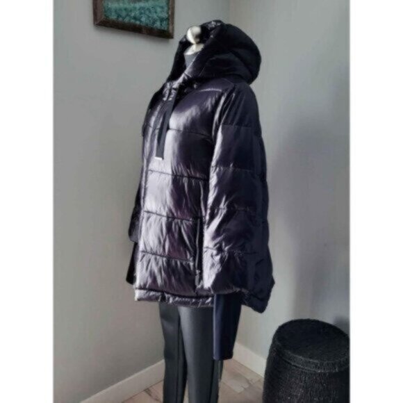 Nikki Jones Oversized Shiny Puffer Black Winter Jacket NWT Sz M - Picture 2 of 10